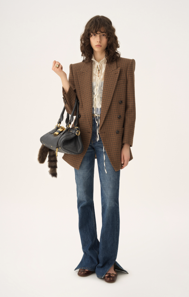 CHLOÉ - Veste blazer croisée en laine pied-de-poule