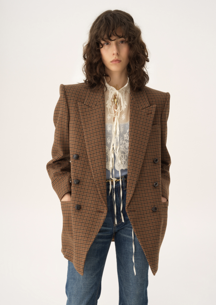 CHLOÉ - Veste blazer croisée en laine pied-de-poule