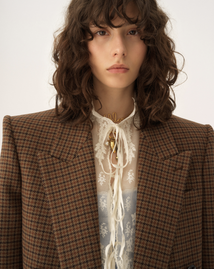 CHLOÉ - Veste blazer croisée en laine pied-de-poule