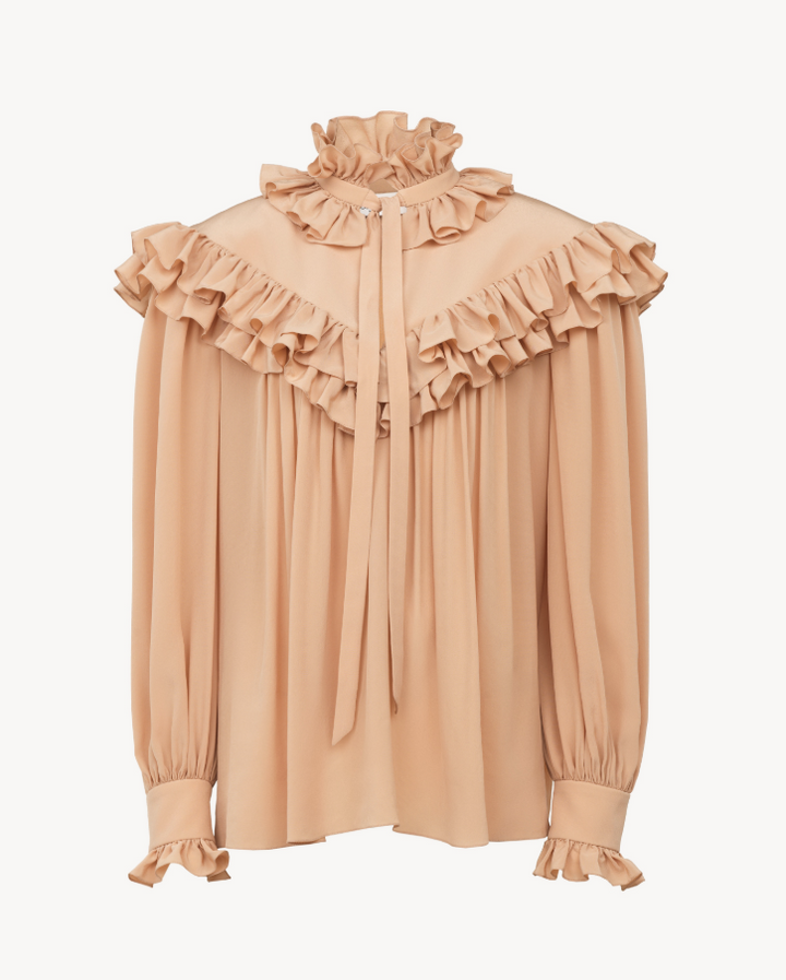 CHLOÉ - Top oversize à volants en crêpe de chine