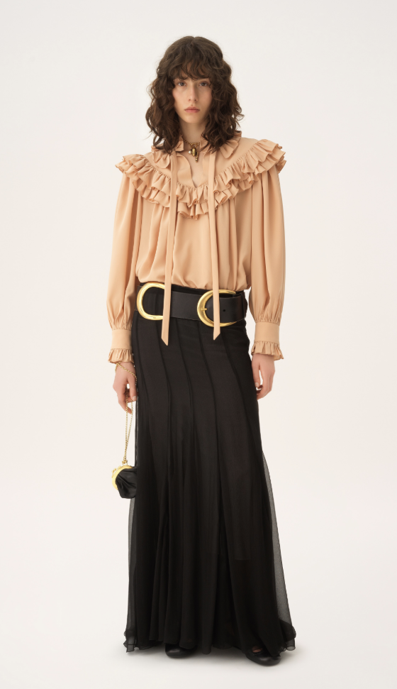 CHLOÉ - Top oversize à volants en crêpe de chine