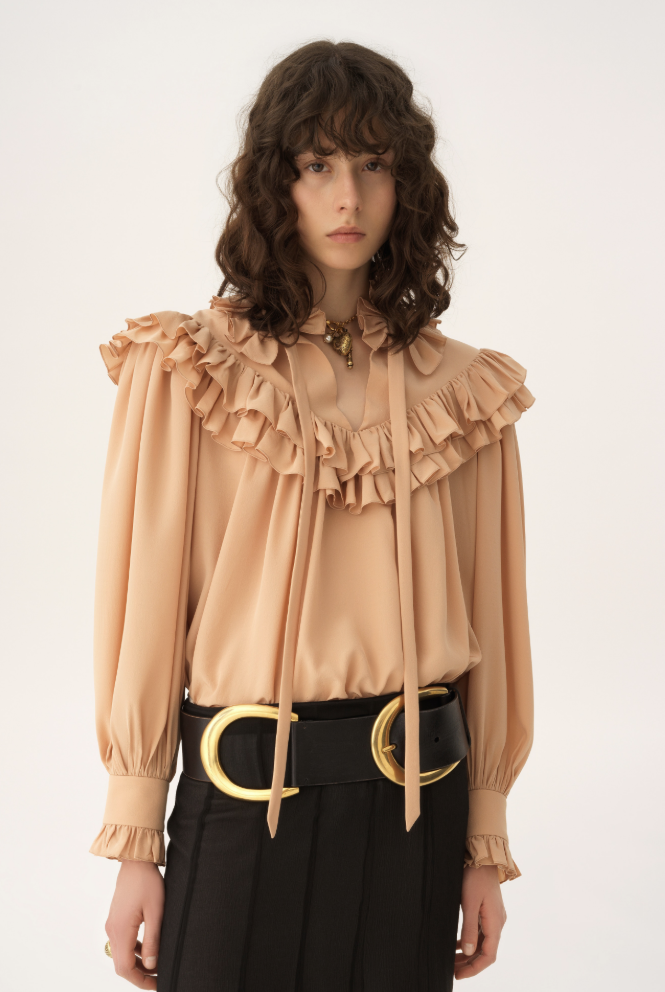 CHLOÉ - Top oversize à volants en crêpe de chine