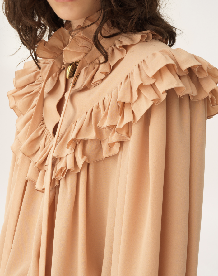 CHLOÉ - Top oversize à volants en crêpe de chine