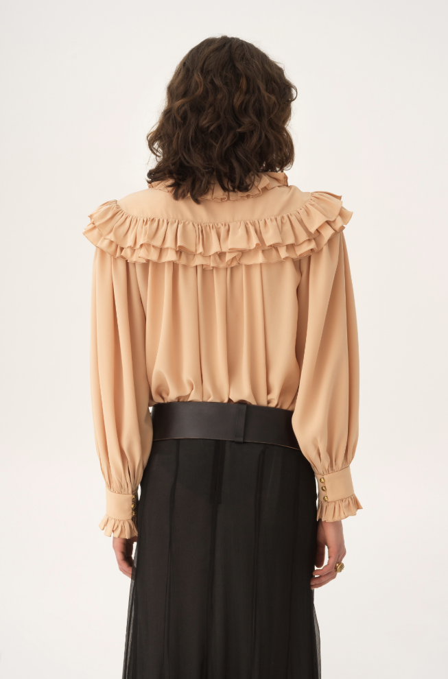 CHLOÉ - Top oversize à volants en crêpe de chine