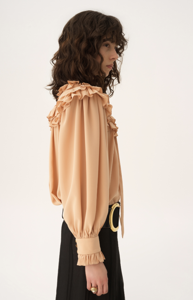 CHLOÉ - Top oversize à volants en crêpe de chine
