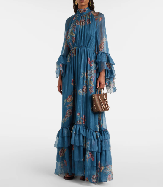 ETRO - Robe longue en mousseline à motif cachemire