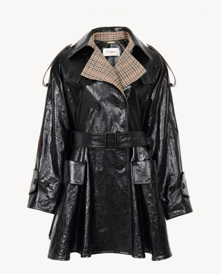 CHLOÉ - Manteau cavalier court croisé en lin enduit