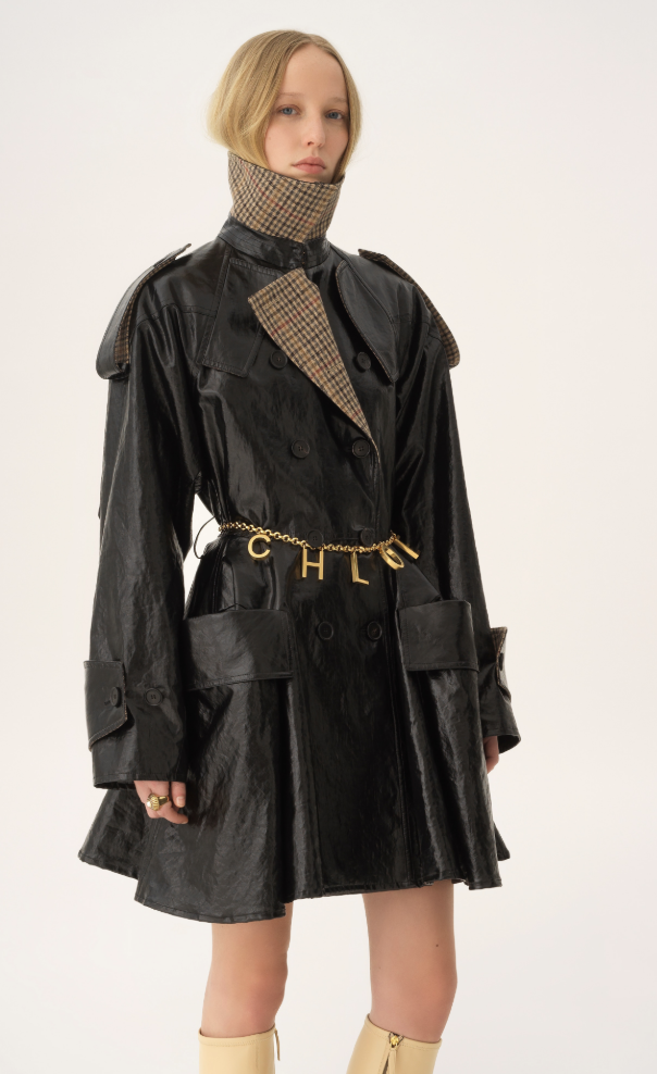 CHLOÉ - Manteau cavalier court croisé en lin enduit