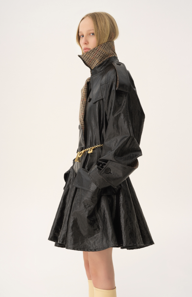 CHLOÉ - Manteau cavalier court croisé en lin enduit