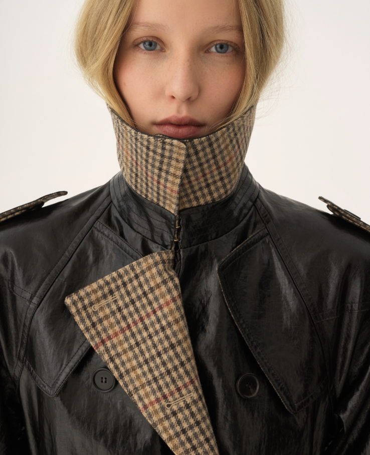 CHLOÉ - Manteau cavalier court croisé en lin enduit
