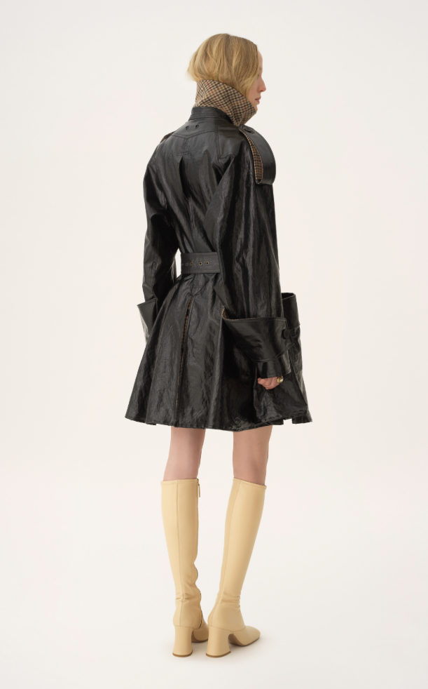 CHLOÉ - Manteau cavalier court croisé en lin enduit