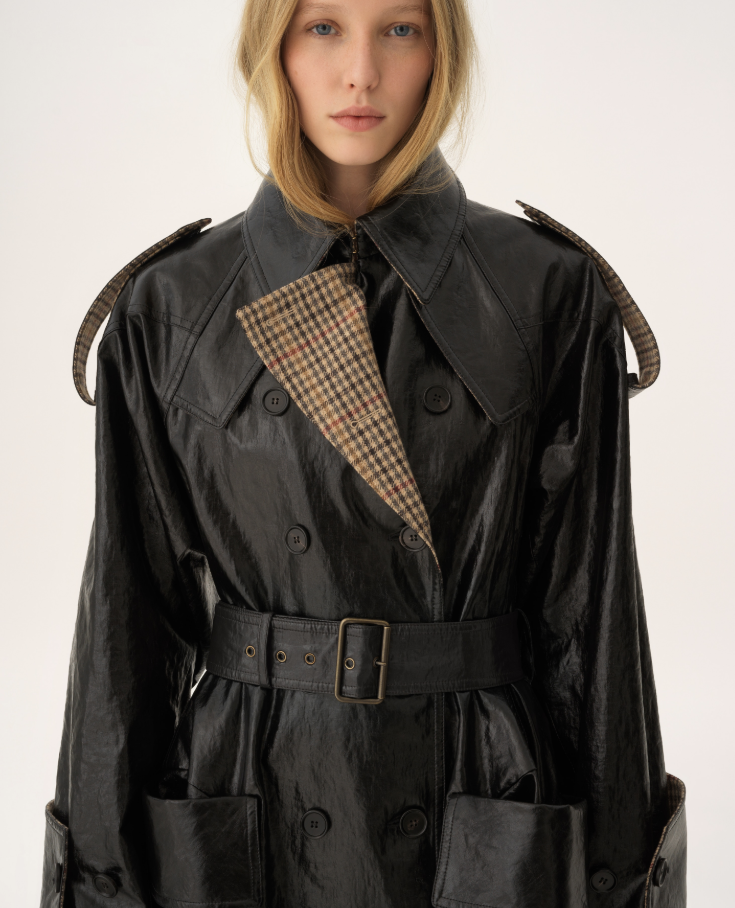CHLOÉ - Manteau cavalier court croisé en lin enduit