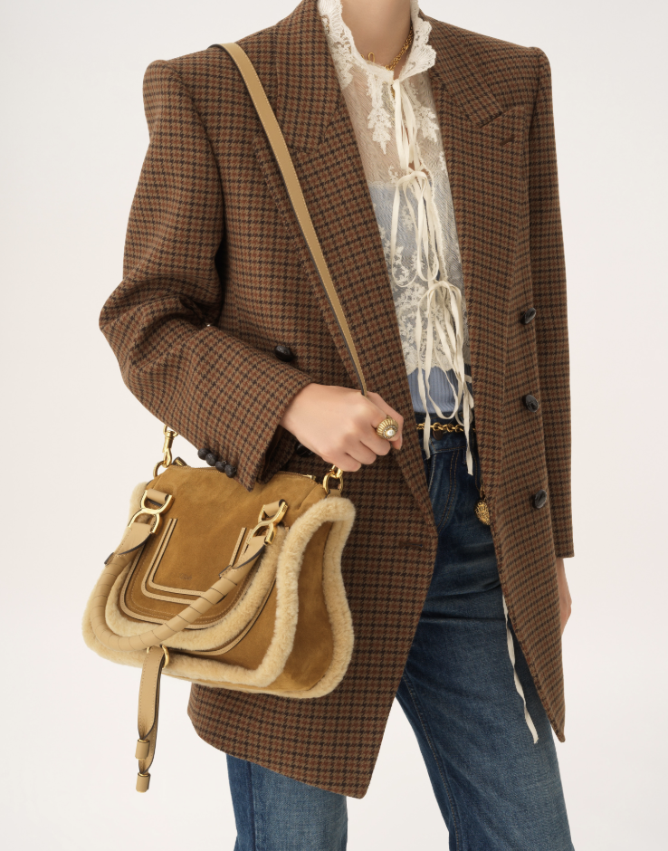 CHLOÉ - Petit sac Marcie en cuir velours et shearling