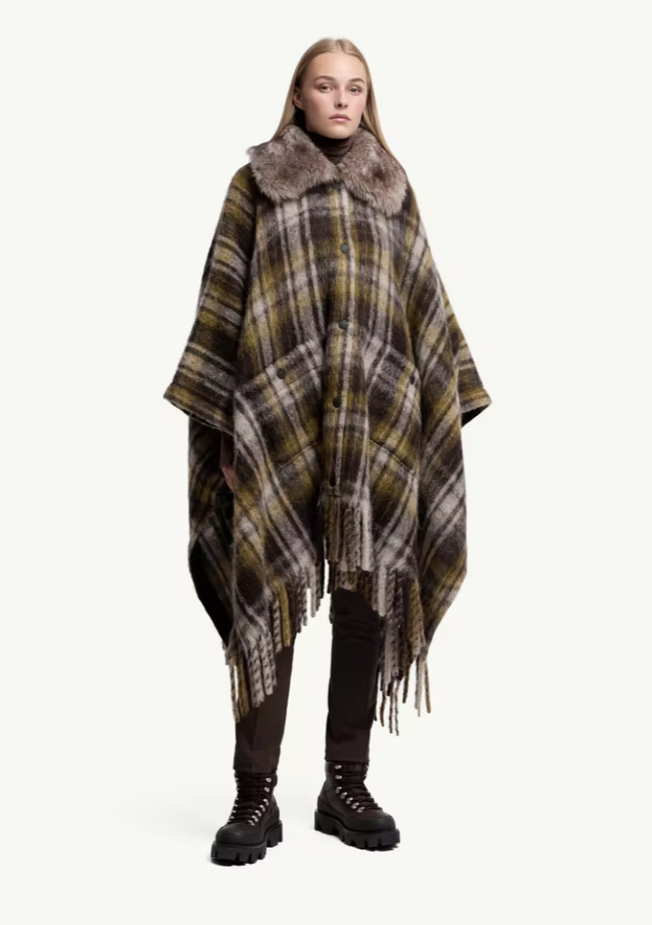 MONCLER - Cape frangée en mélange de mohair, d’alpaga et de laine