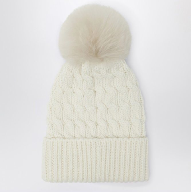 MONCLER - Bonnet blanc en laine avec pompon