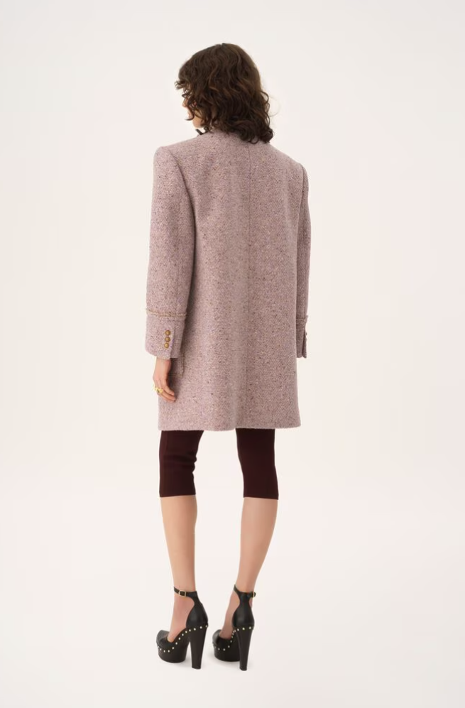 CHLOÉ - Manteau droit sans col en tweed chiné de laine