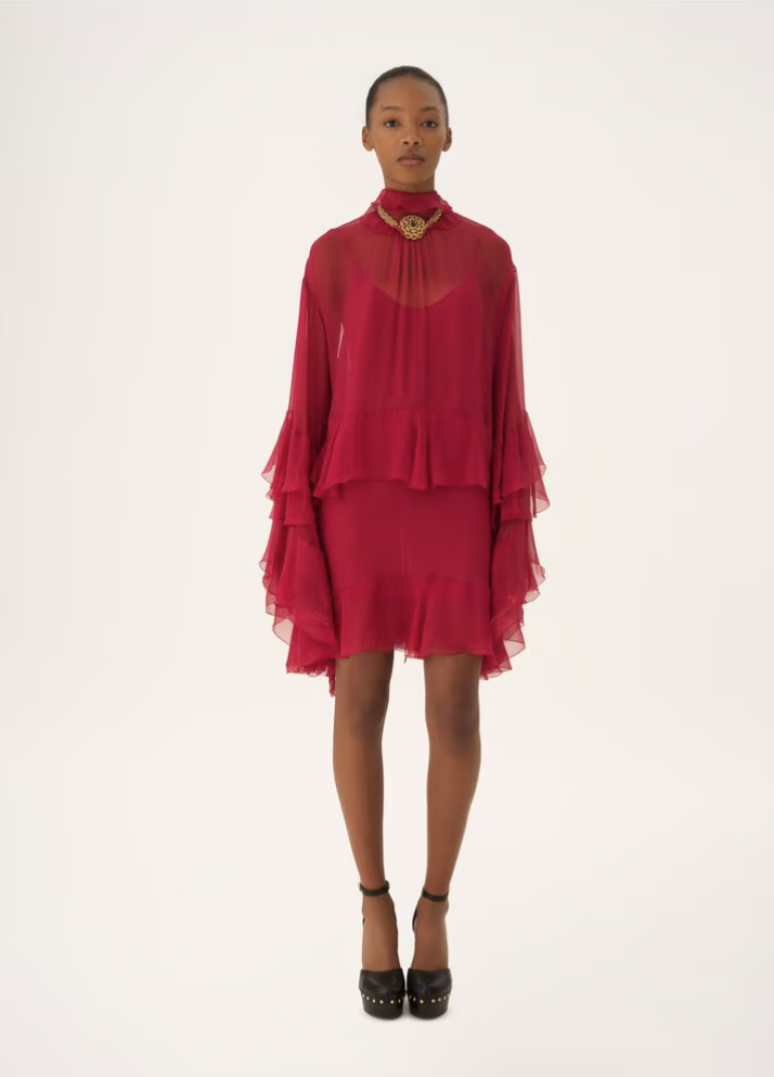 CHLOÉ - Mini robe à volants en mousseline de soie