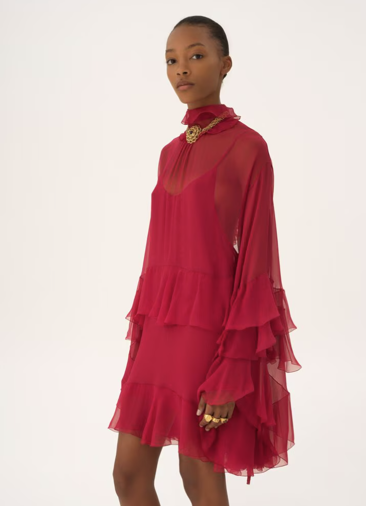 CHLOÉ - Mini robe à volants en mousseline de soie