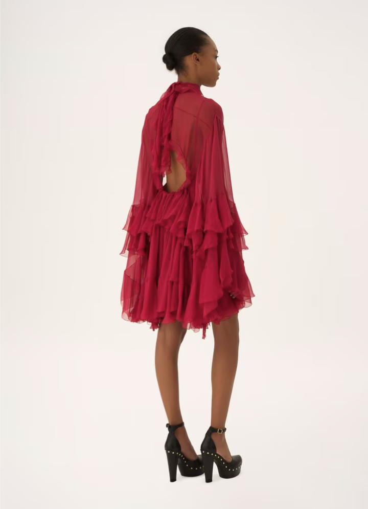 CHLOÉ - Mini robe à volants en mousseline de soie