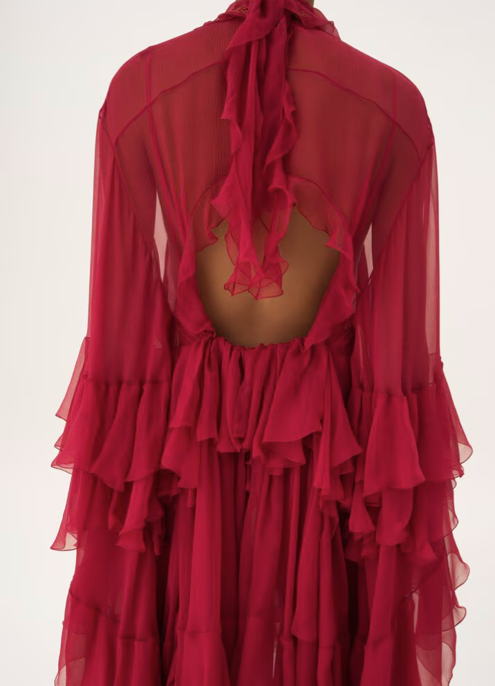 CHLOÉ - Mini robe à volants en mousseline de soie