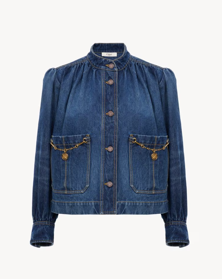 CHLOÉ - Veste froncée col montant en denim