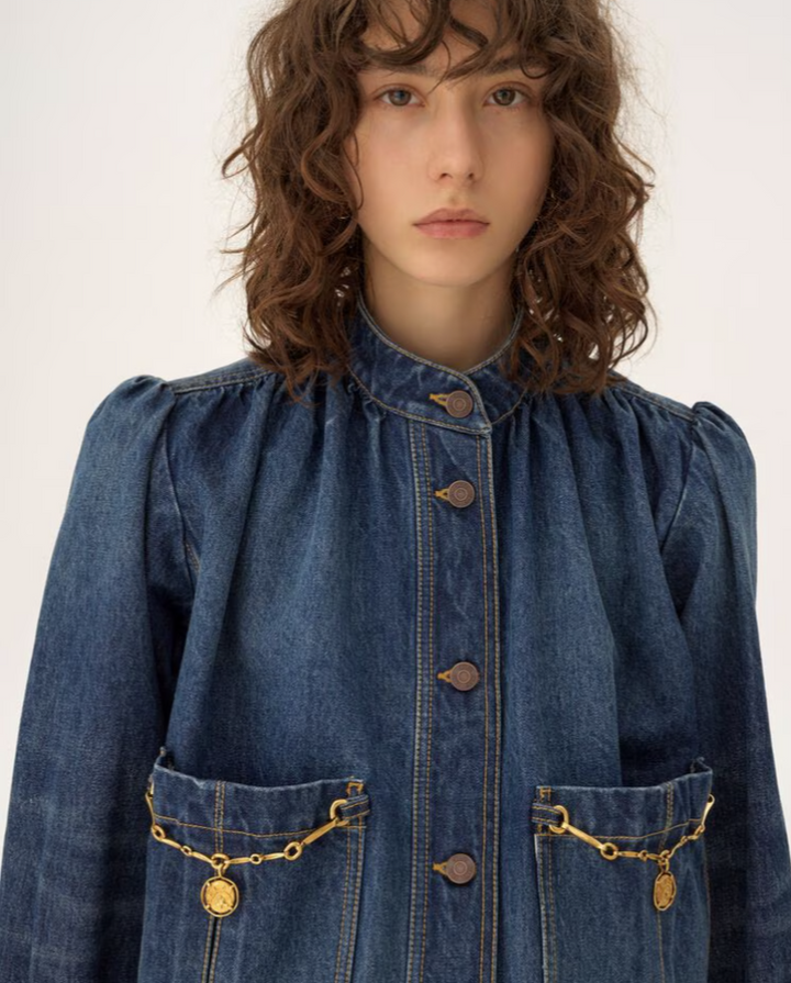 CHLOÉ - Veste froncée col montant en denim