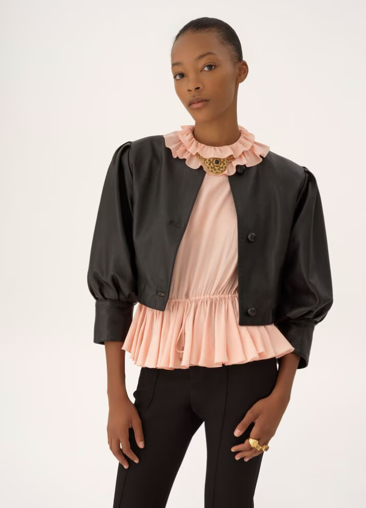 CHLOÉ - Veste courte sans col en cuir
