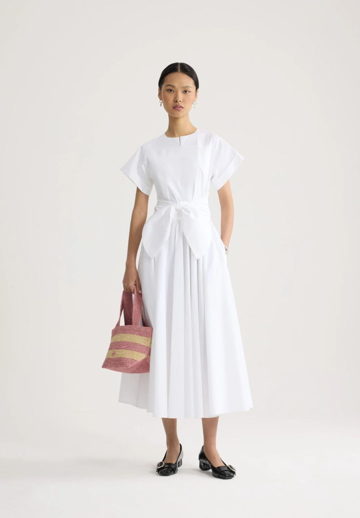 PATOU - Robe midi nouée à manches courtes en coton bio