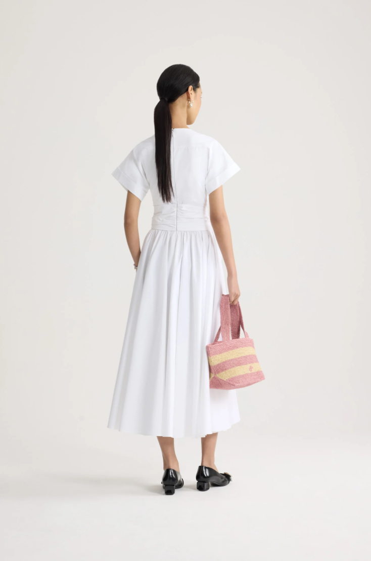PATOU - Robe midi nouée à manches courtes en coton bio