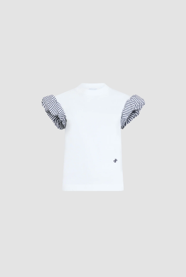 PATOU - T-shirt en coton bio, et détails en faille sur les manches