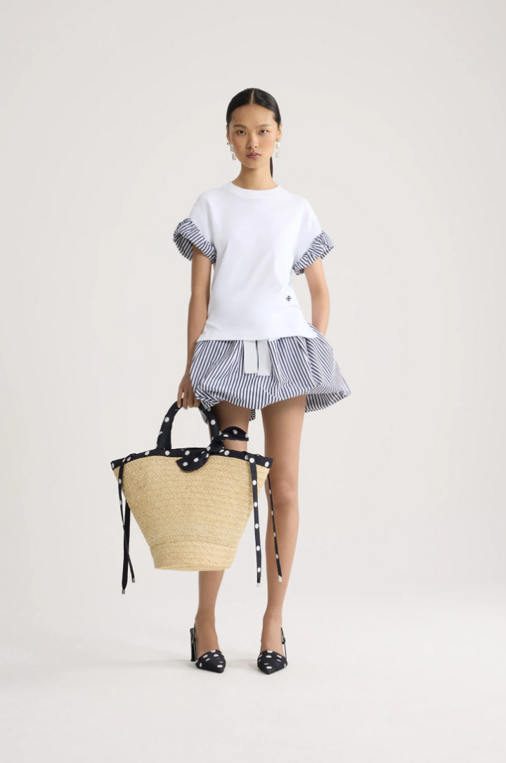 PATOU - T-shirt en coton bio, et détails en faille sur les manches