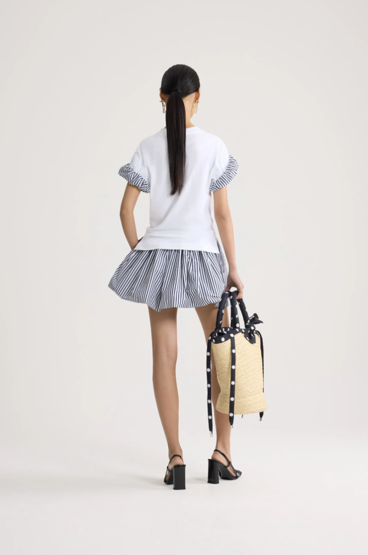 PATOU - T-shirt en coton bio, et détails en faille sur les manches