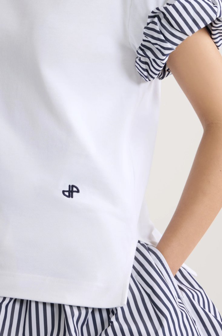 PATOU - T-shirt en coton bio, et détails en faille sur les manches