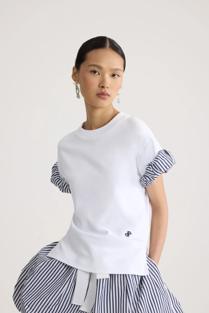 PATOU - T-shirt en coton bio, et détails en faille sur les manches