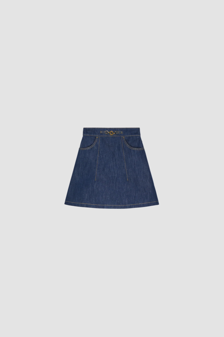PATOU - Jupe courte à médaillon en denim de coton bio