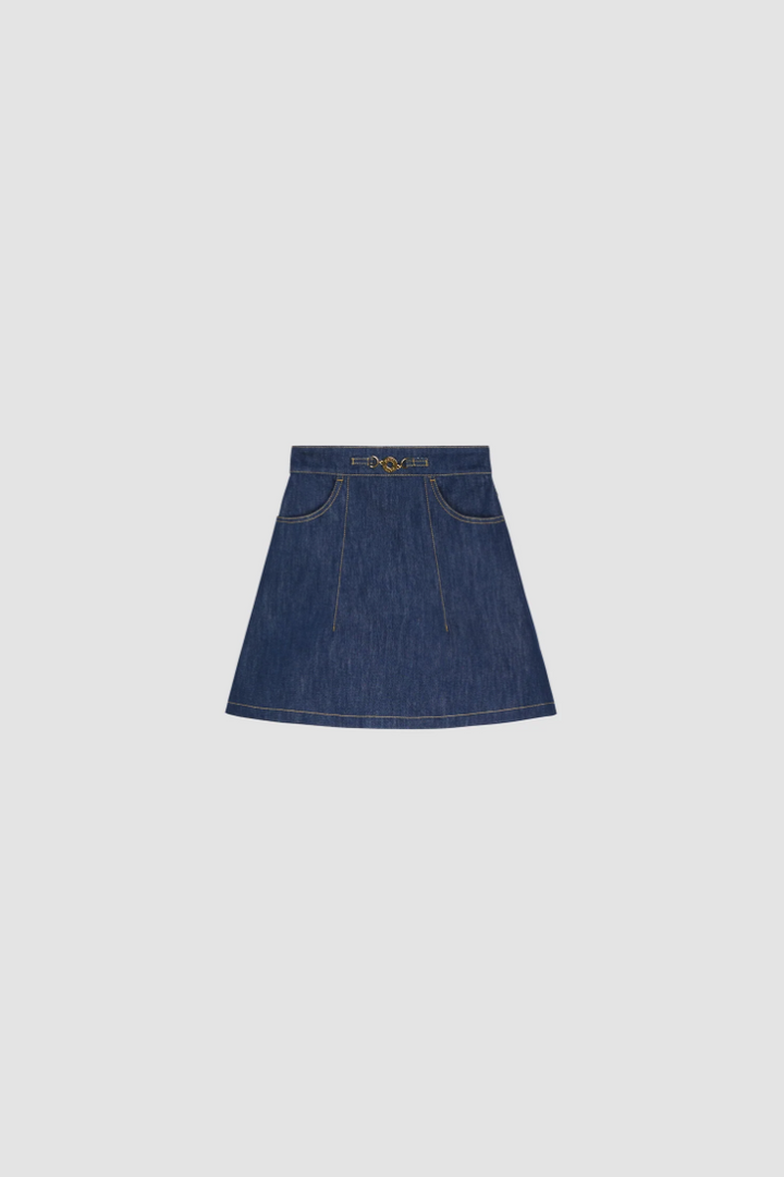PATOU - Jupe courte à médaillon en denim de coton bio