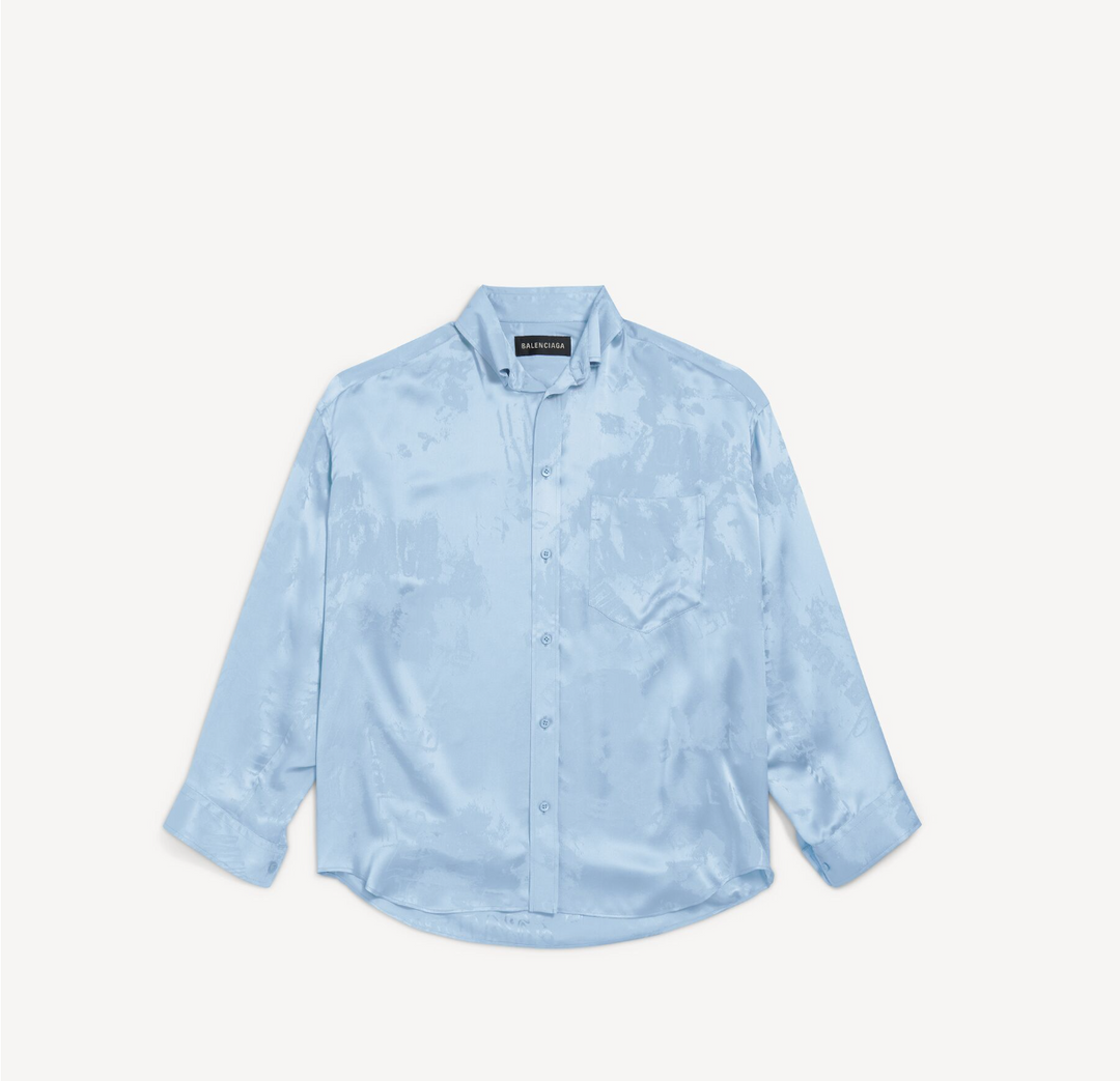 BALENCIAGA - Chemise Cocoon À Manches Longues Washed Crayon Allover pour Femme en Baby Blue
