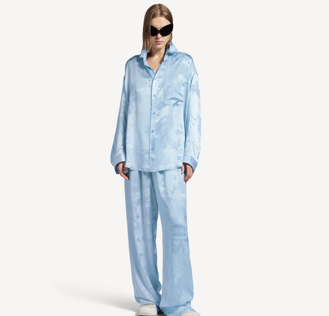 BALENCIAGA - Chemise Cocoon À Manches Longues Washed Crayon Allover pour Femme en Baby Blue