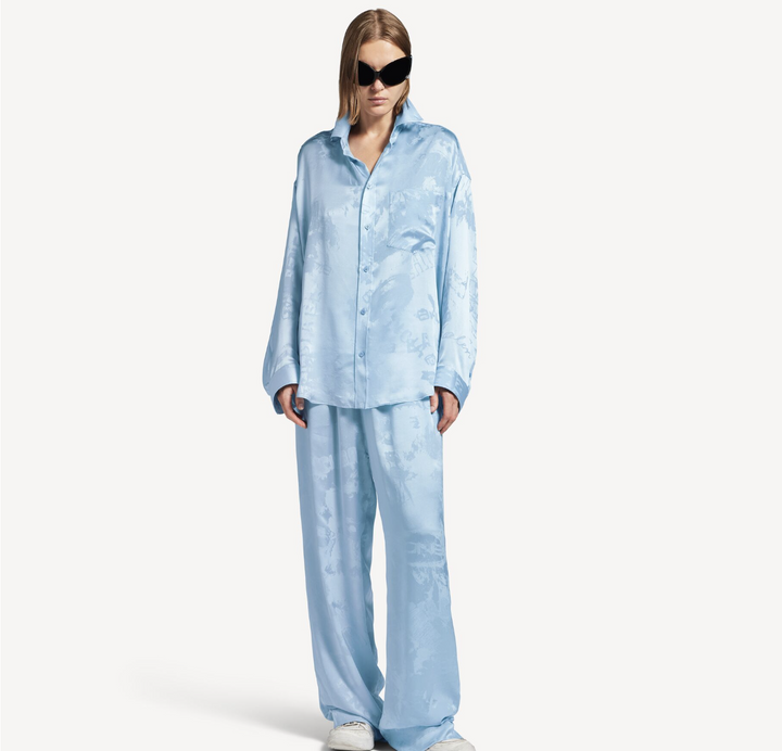 BALENCIAGA - Chemise Cocoon À Manches Longues Washed Crayon Allover pour Femme en Baby Blue