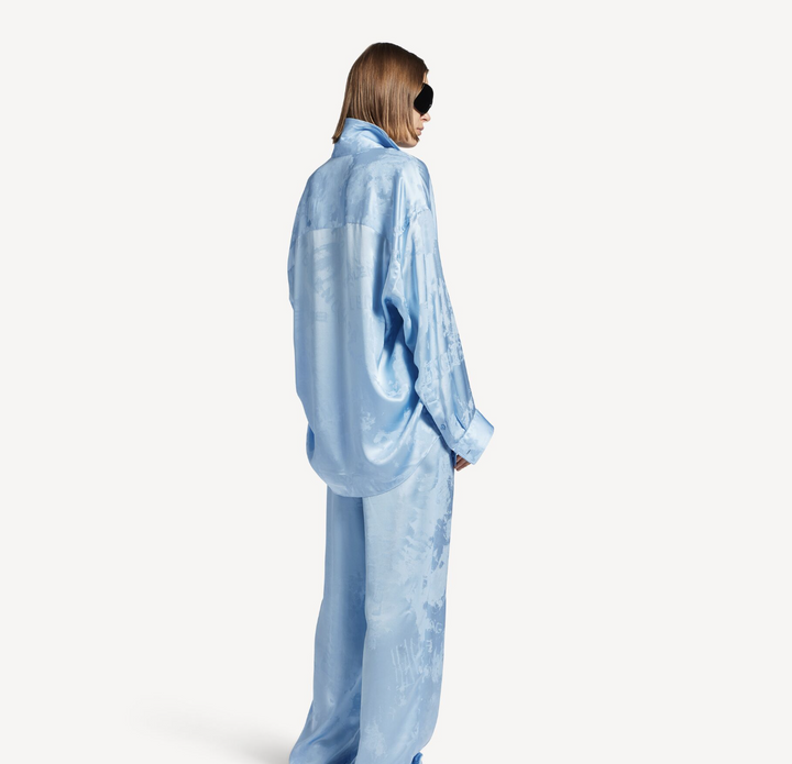 BALENCIAGA - Chemise Cocoon À Manches Longues Washed Crayon Allover pour Femme en Baby Blue