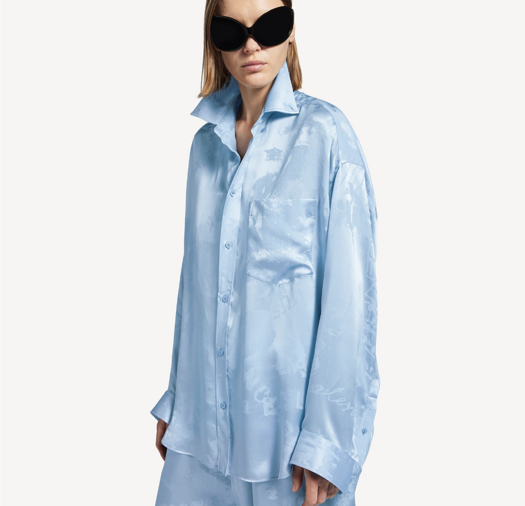 BALENCIAGA - Chemise Cocoon À Manches Longues Washed Crayon Allover pour Femme en Baby Blue