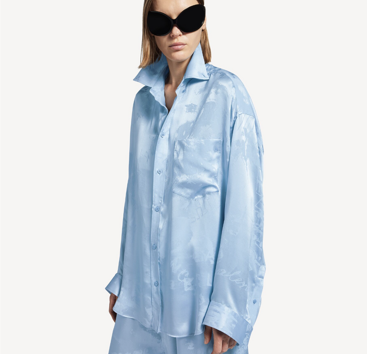 BALENCIAGA - Chemise Cocoon À Manches Longues Washed Crayon Allover pour Femme en Baby Blue