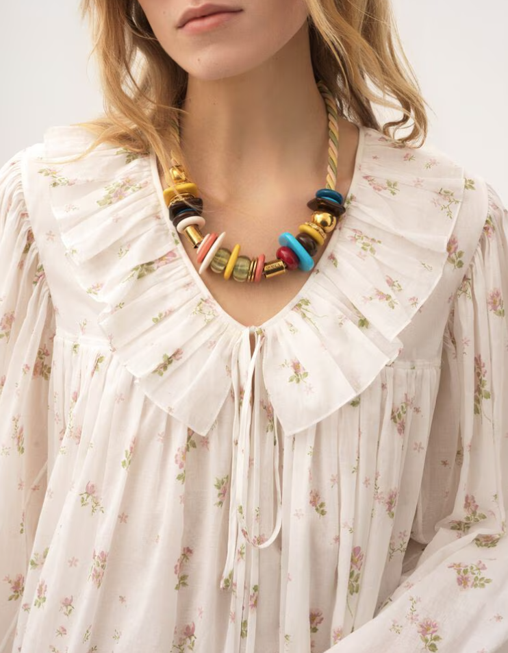 CHLOÉ - Mini robe manches longues froncée en voile de coton