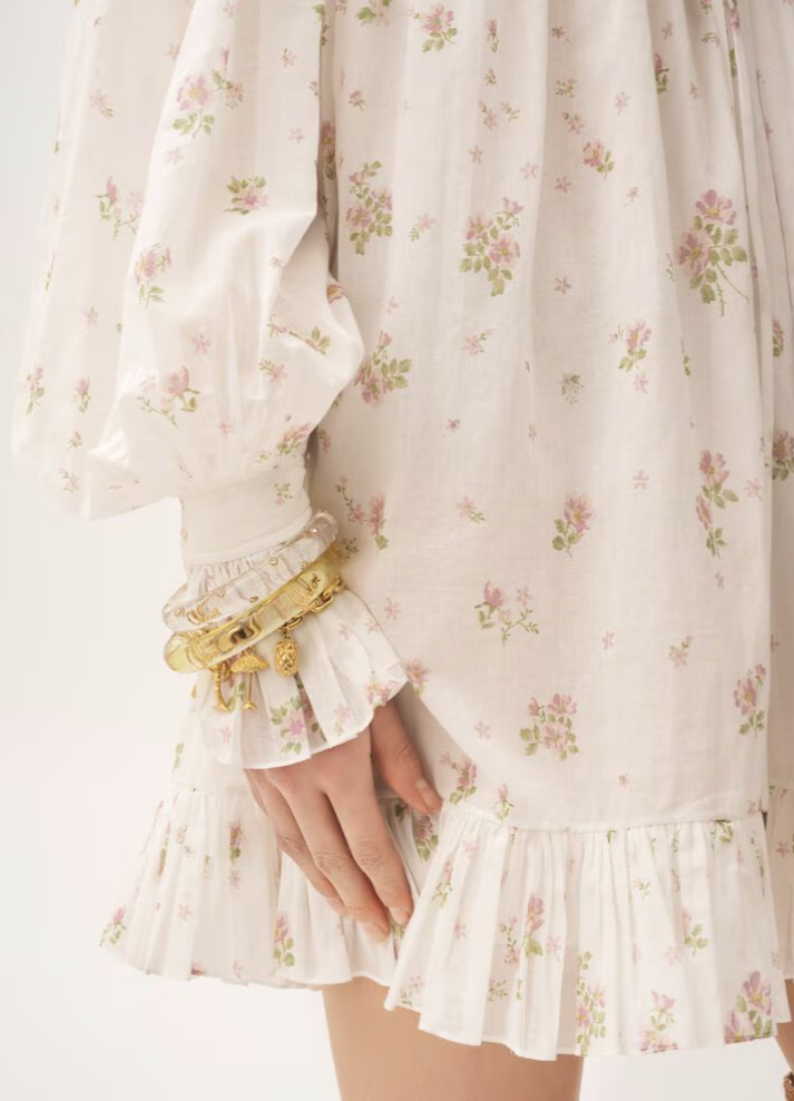 CHLOÉ - Mini robe manches longues froncée en voile de coton