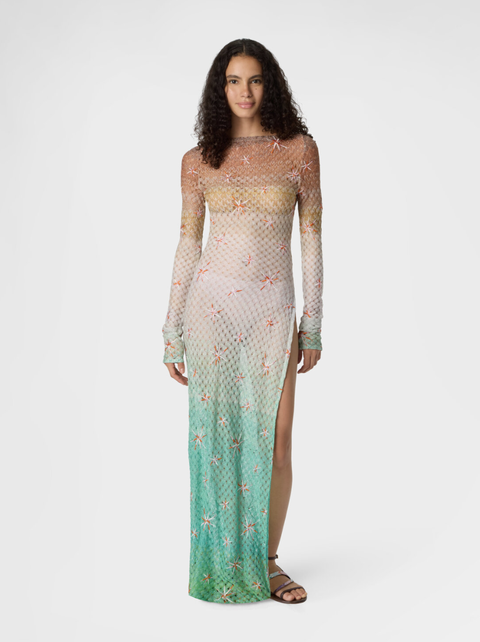 MISSONI - Robe longue de plage en viscose lamé à motif et broderie