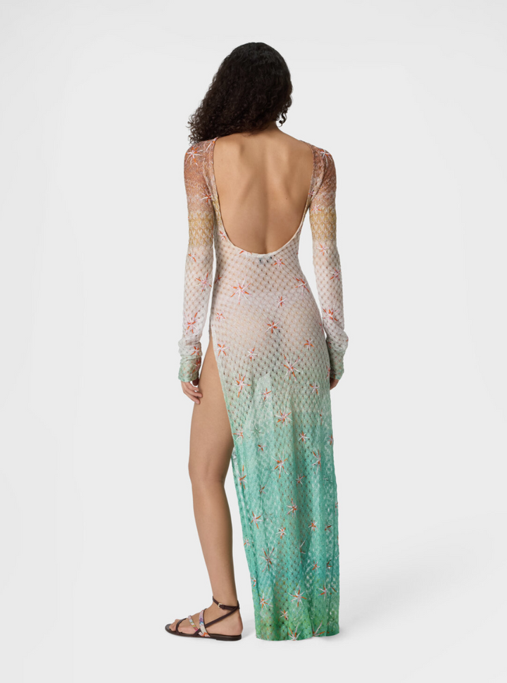 MISSONI - Robe longue de plage en viscose lamé à motif et broderie