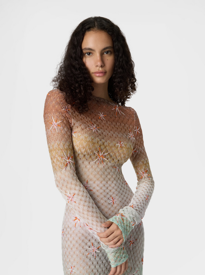 MISSONI - Robe longue de plage en viscose lamé à motif et broderie