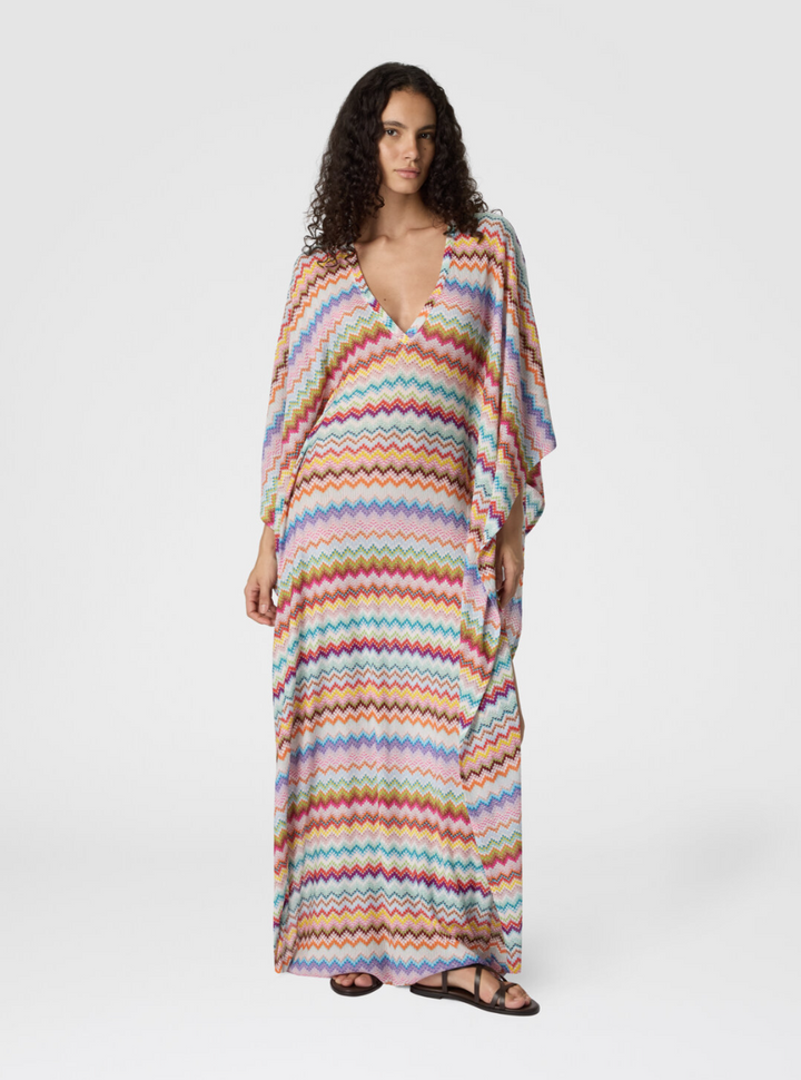 MISSONI - Caftan long de plage à motif micro zigzag effet pixel
