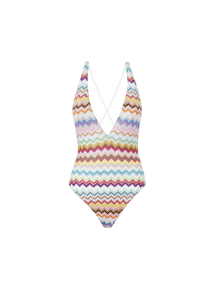MISSONI - Maillot une pièce en viscose lamé à motif zigzag effet pixel avec décolleté en V