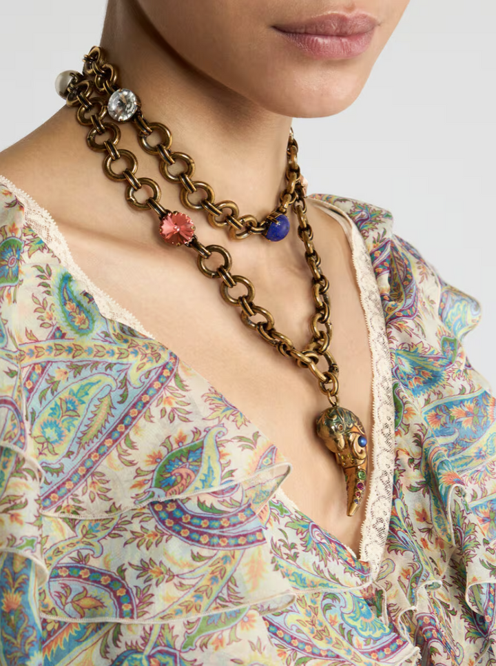 ETRO - COLLIER AVEC PERROQUET PAISLEY ET CRISTAUX